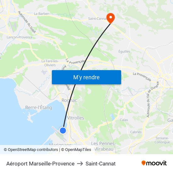 Aéroport Marseille-Provence to Saint-Cannat map