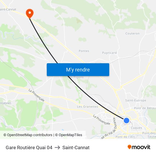 Gare Routière Quai 04 to Saint-Cannat map