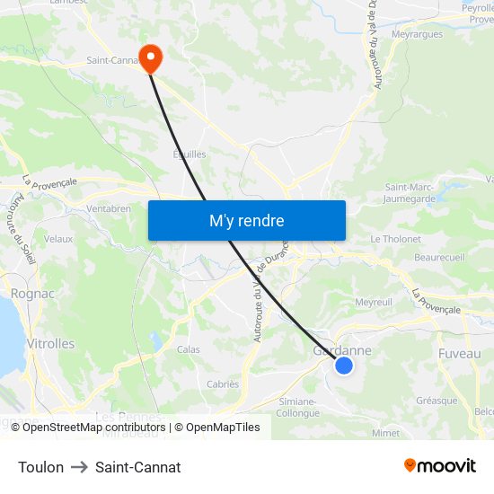 Toulon to Saint-Cannat map