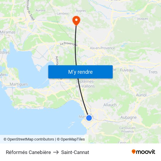 Réformés Canebière to Saint-Cannat map