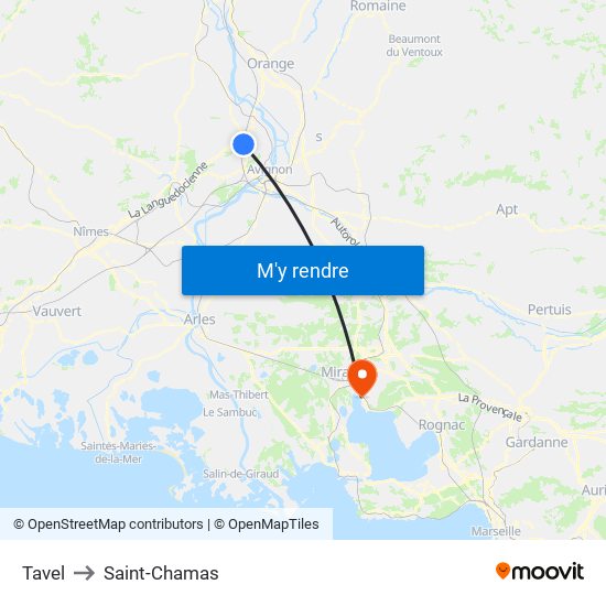 Tavel to Saint-Chamas map