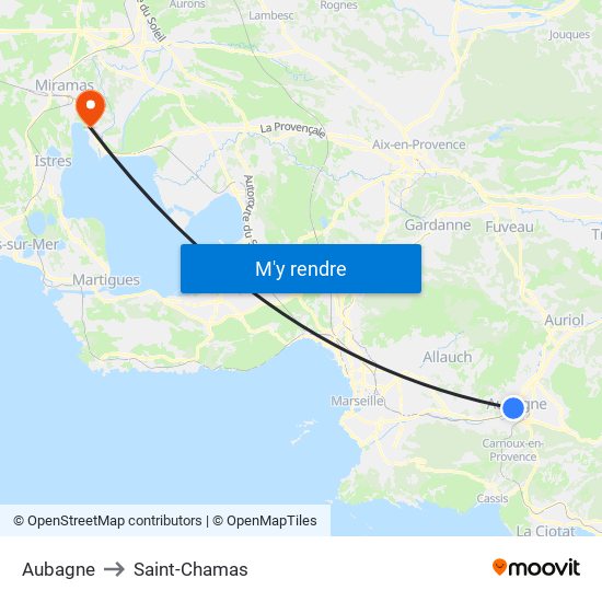 Aubagne to Saint-Chamas map