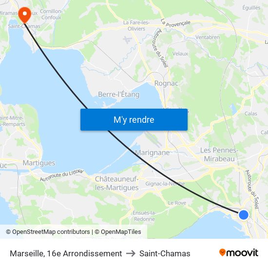 Marseille, 16e Arrondissement to Saint-Chamas map