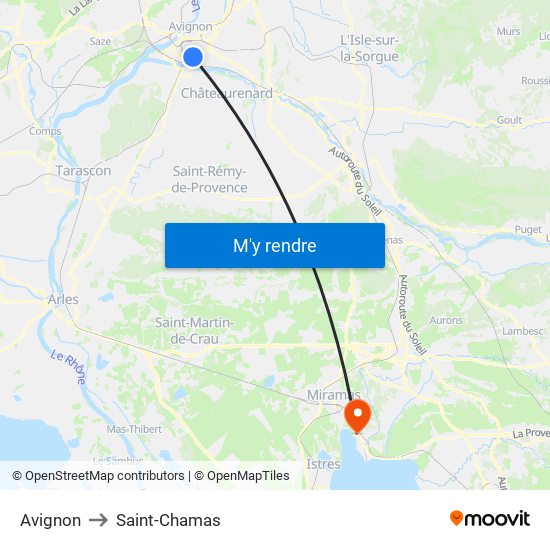 Avignon to Saint-Chamas map