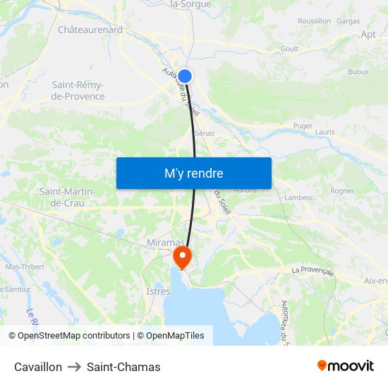 Cavaillon to Saint-Chamas map