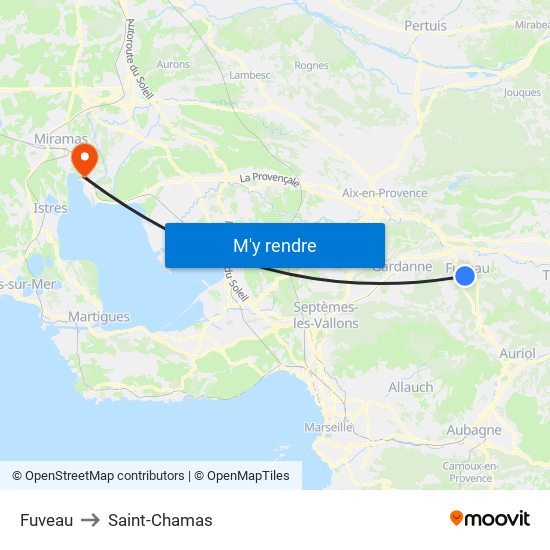 Fuveau to Saint-Chamas map