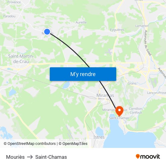 Mouriès to Saint-Chamas map