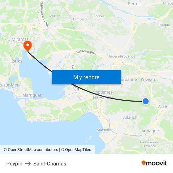 Peypin to Saint-Chamas map