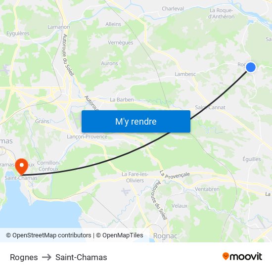 Rognes to Saint-Chamas map