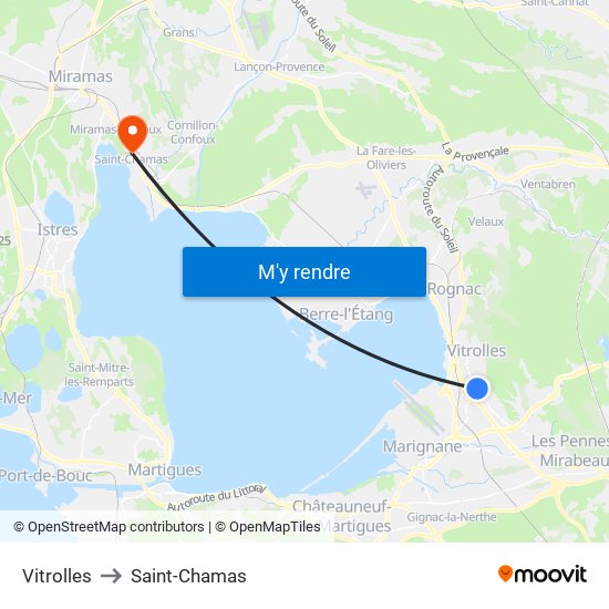 Vitrolles to Saint-Chamas map