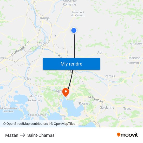 Mazan to Saint-Chamas map