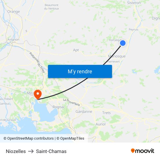 Niozelles to Saint-Chamas map