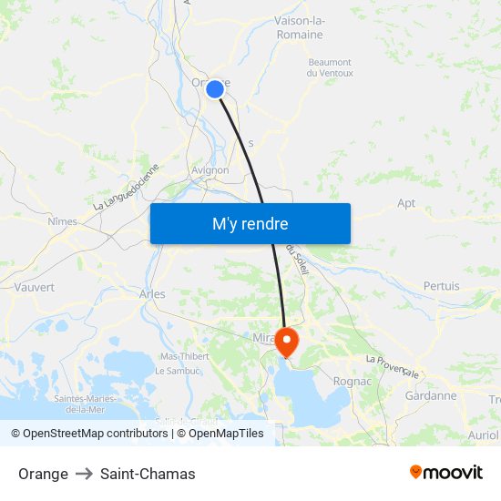 Orange to Saint-Chamas map