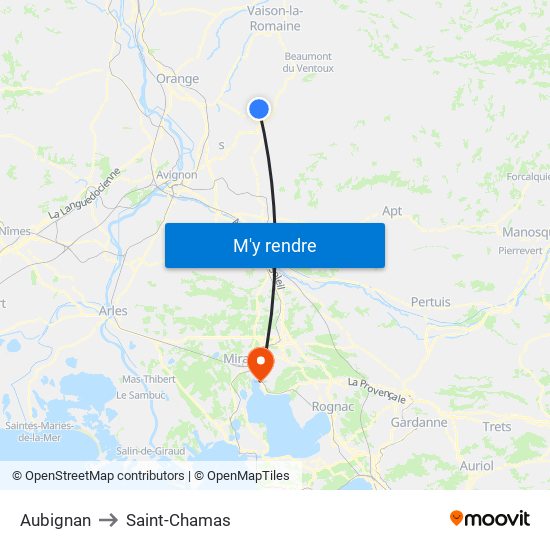 Aubignan to Saint-Chamas map