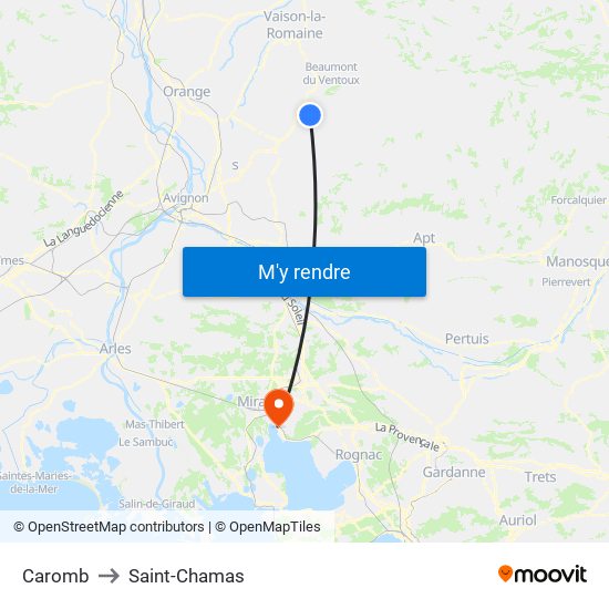 Caromb to Saint-Chamas map
