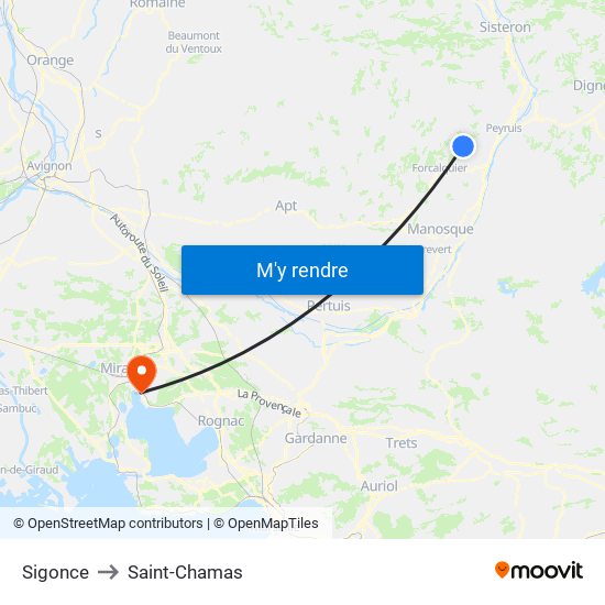 Sigonce to Saint-Chamas map