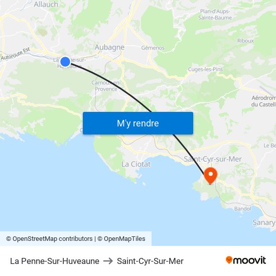 La Penne-Sur-Huveaune to Saint-Cyr-Sur-Mer map