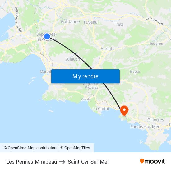 Les Pennes-Mirabeau to Saint-Cyr-Sur-Mer map