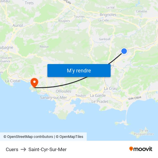 Cuers to Saint-Cyr-Sur-Mer map