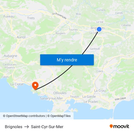Brignoles to Saint-Cyr-Sur-Mer map