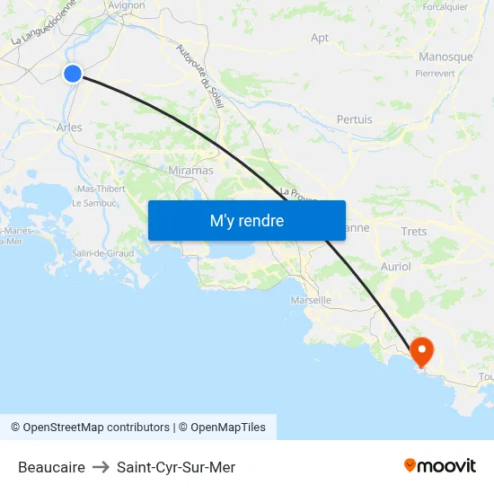 Beaucaire to Saint-Cyr-Sur-Mer map