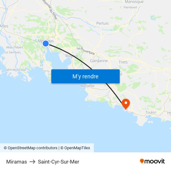 Miramas to Saint-Cyr-Sur-Mer map
