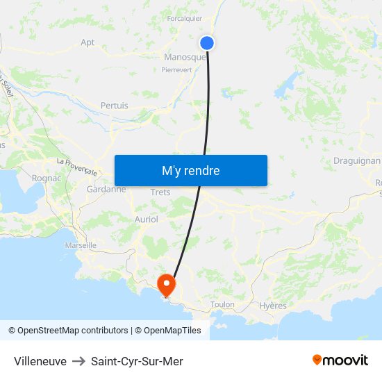 Villeneuve to Saint-Cyr-Sur-Mer map