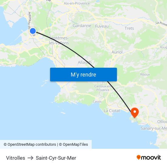 Vitrolles to Saint-Cyr-Sur-Mer map