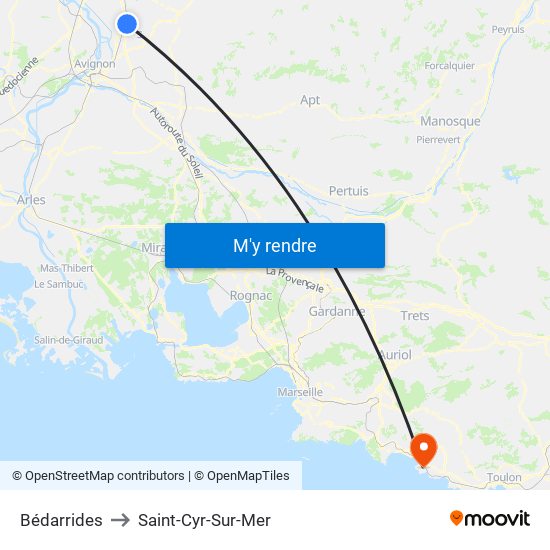 Bédarrides to Saint-Cyr-Sur-Mer map