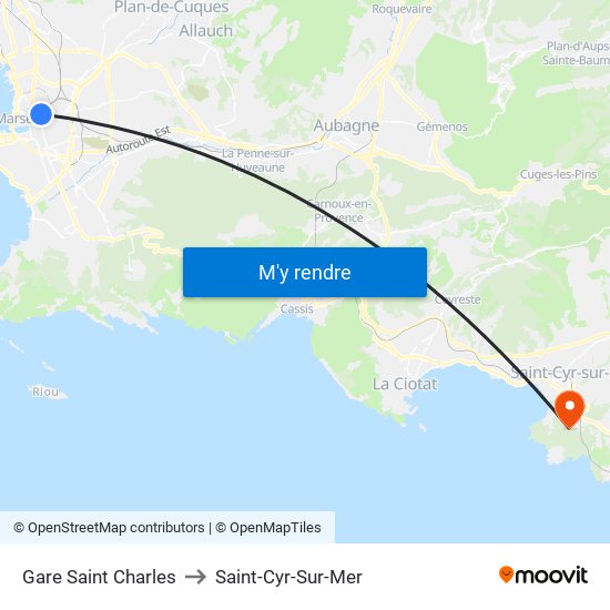 Gare Saint Charles to Saint-Cyr-Sur-Mer map