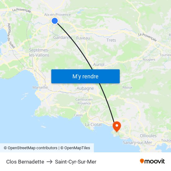 Clos Bernadette to Saint-Cyr-Sur-Mer map