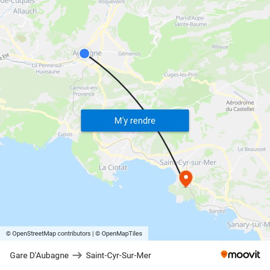 Gare D'Aubagne to Saint-Cyr-Sur-Mer map