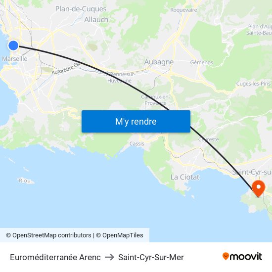 Euroméditerranée Arenc to Saint-Cyr-Sur-Mer map