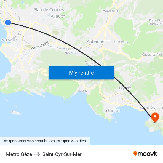 Métro Gèze to Saint-Cyr-Sur-Mer map