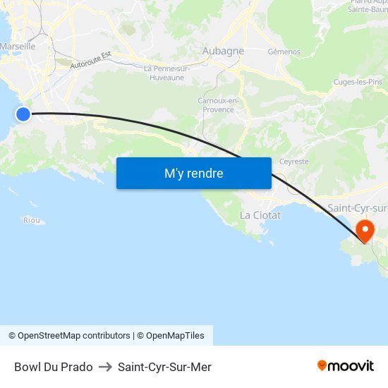 Bowl Du Prado to Saint-Cyr-Sur-Mer map