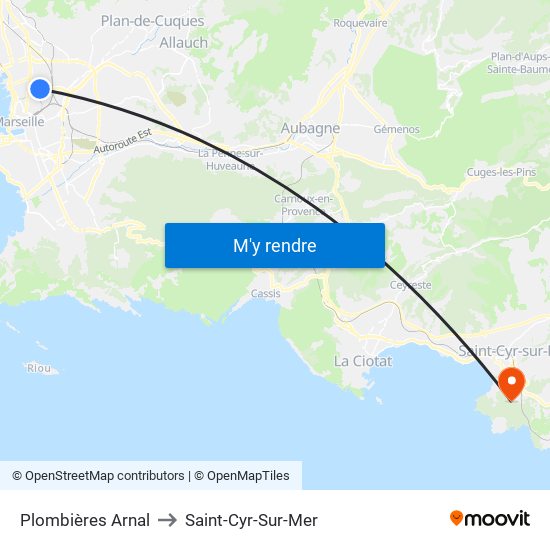 Plombières Arnal to Saint-Cyr-Sur-Mer map