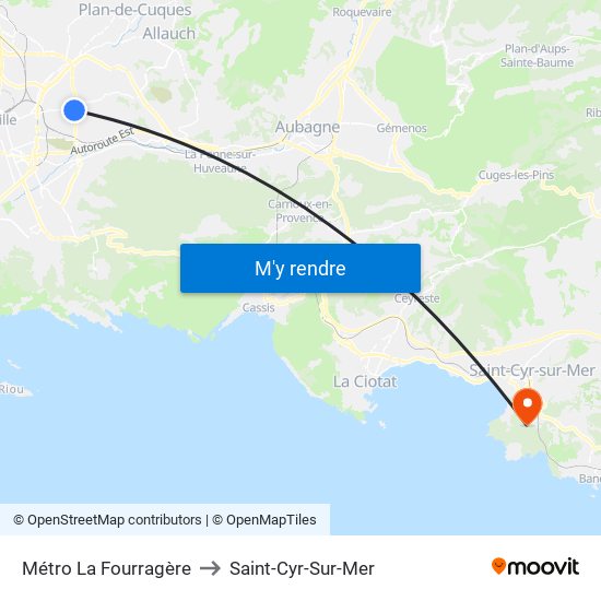 Métro La Fourragère to Saint-Cyr-Sur-Mer map