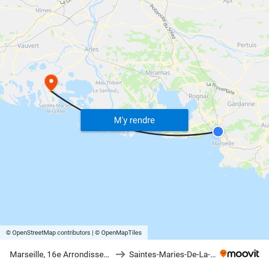 Marseille, 16e Arrondissement to Saintes-Maries-De-La-Mer map