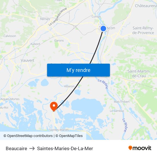 Beaucaire to Saintes-Maries-De-La-Mer map