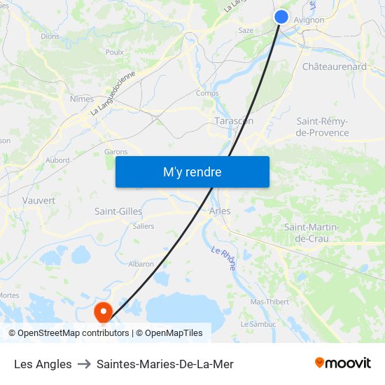 Les Angles to Saintes-Maries-De-La-Mer map
