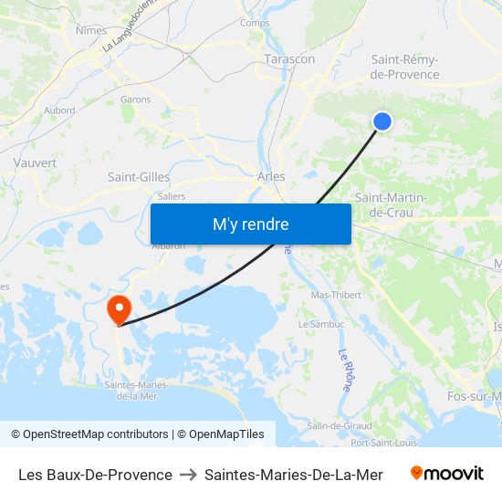 Les Baux-De-Provence to Saintes-Maries-De-La-Mer map