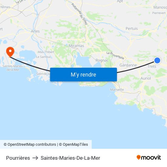 Pourrières to Saintes-Maries-De-La-Mer map