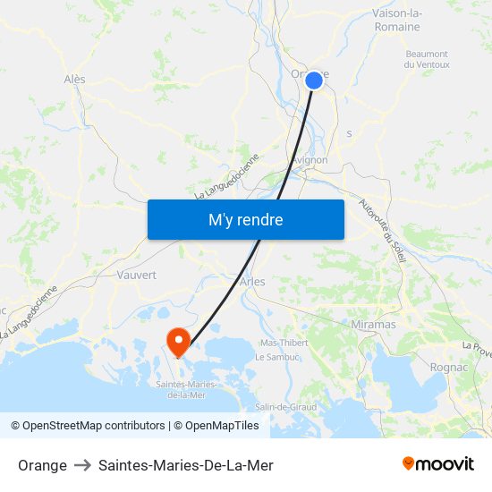 Orange to Saintes-Maries-De-La-Mer map