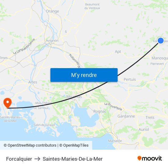 Forcalquier to Saintes-Maries-De-La-Mer map