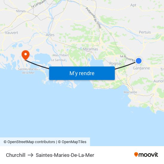 Churchill to Saintes-Maries-De-La-Mer map