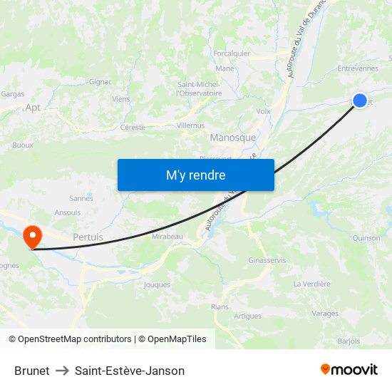 Brunet to Saint-Estève-Janson map