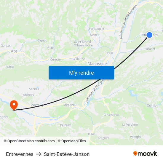 Entrevennes to Saint-Estève-Janson map