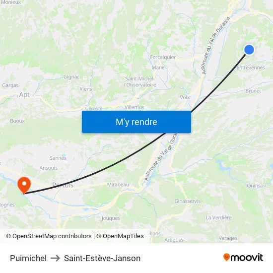 Puimichel to Saint-Estève-Janson map