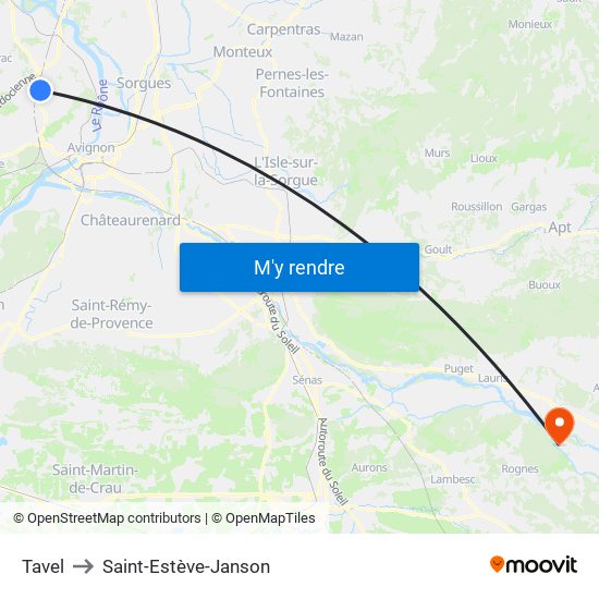 Tavel to Saint-Estève-Janson map