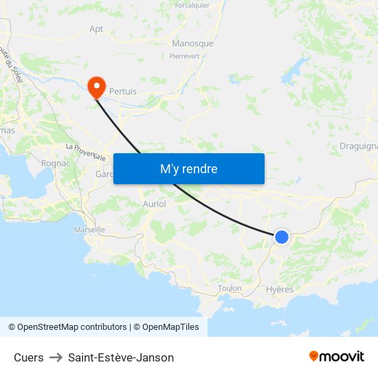 Cuers to Saint-Estève-Janson map